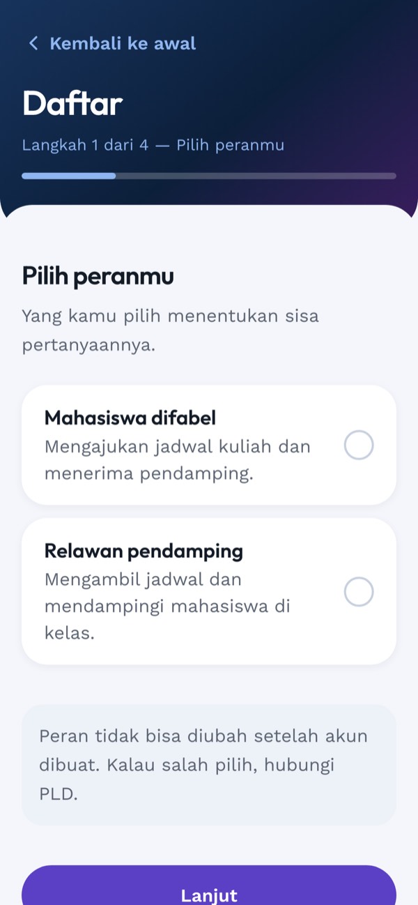 Langkah 1 pendaftaran: memilih peran