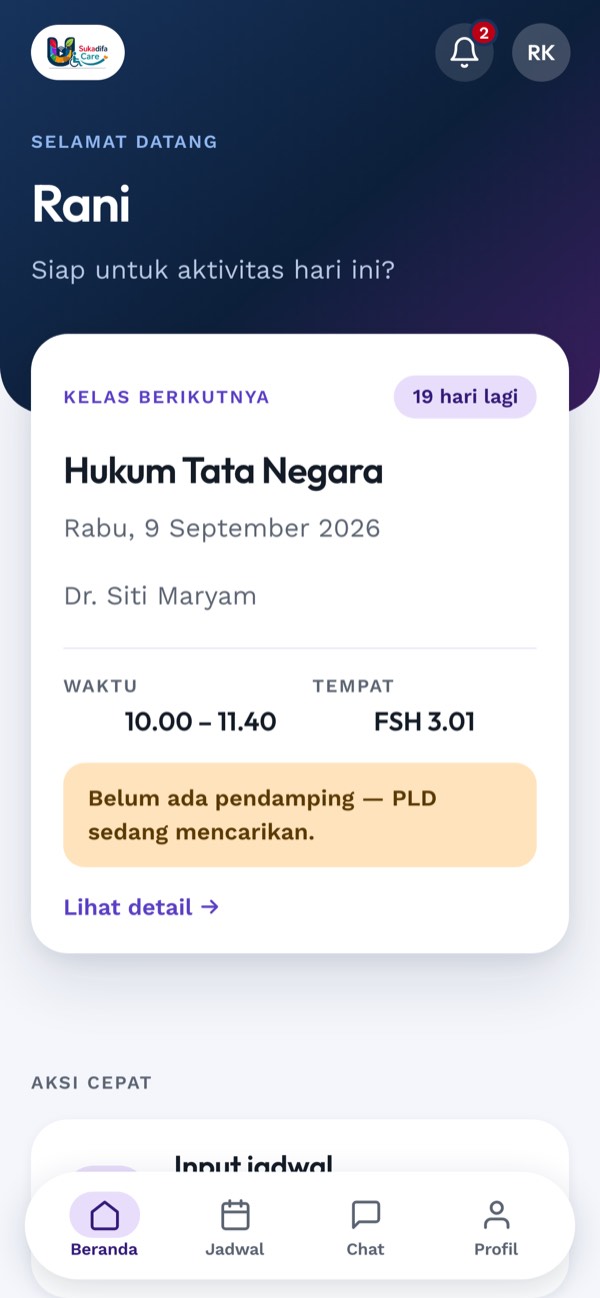 Beranda mahasiswa: sesi hari ini dan sesi berikutnya
