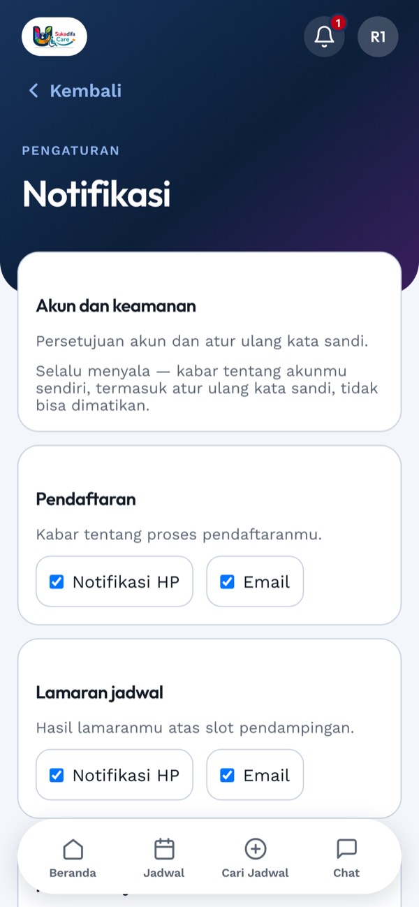 Pengaturan notifikasi per kelompok